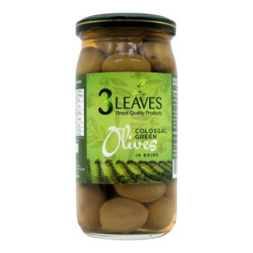 3 LEAVES COLLOSAL GREEN OLIVES W/ STONE 370gr