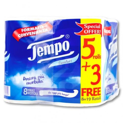 TEMPO TOILET PAPER 3PLY  5+3 ROLLS FREE PACK
