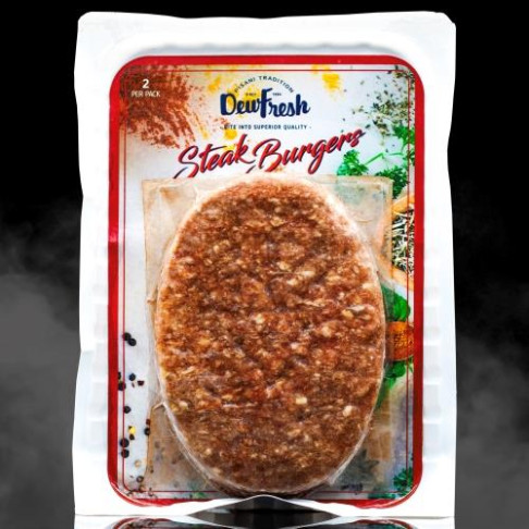 DEW FRESH FROZEN STEAK  BEEF BURGERS X 2 200gr