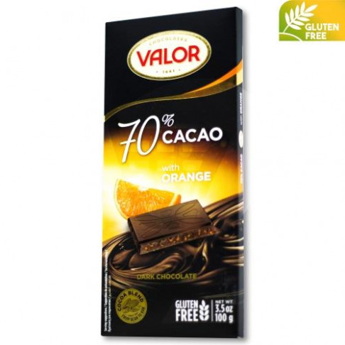 VALOR CHOC BAR 70% DARK WITH ORANGE 100gr