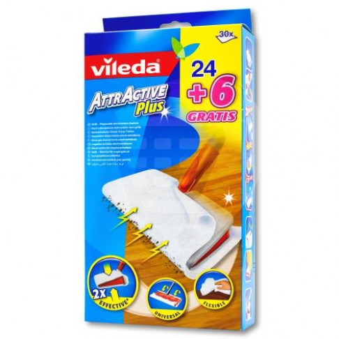 VILEDA ATTRACTIVE PLUS DISPOSABLE ELECTROSTATIC DUSTER x30 OFFER 24+6 FREE
