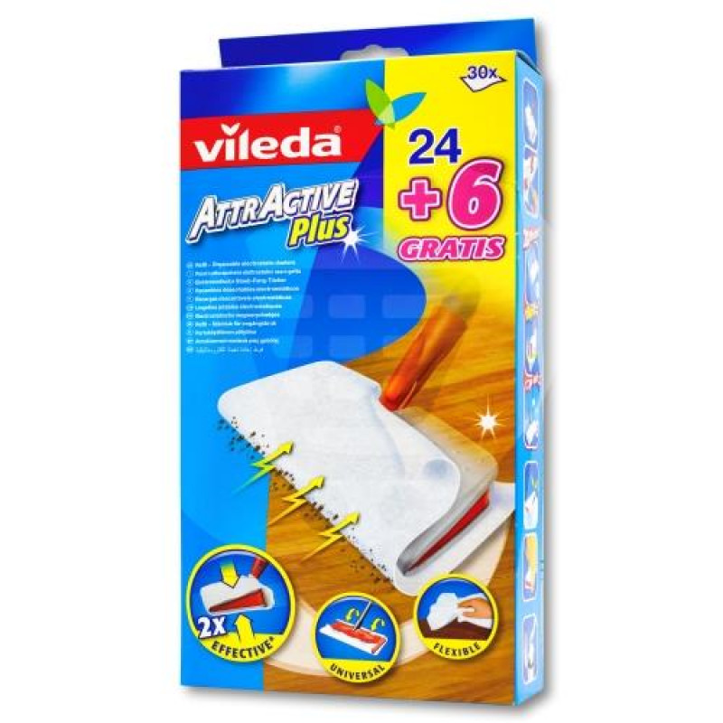 Vileda Attractive Plus Electrostatic Spare CATTURAPOLVERE Cloth Disposable,  24 + 6 Pieces