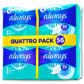 ALWAYS ULTRA SANITARY PADS NORMAL WITH WINGS QUATTRO PACK x56