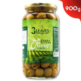 3 LEAVES GREEN PITTED OLIVES IN BRINE 900gr