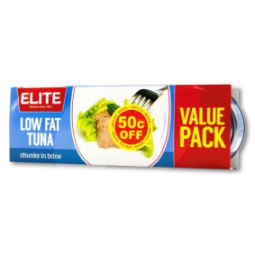 ELITE LOW FAT TUNA CHUNKS IN BRINE 3 PACK 160g OFFER 50c OFF