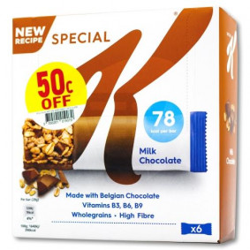 KELLOGG`S SPECIAL K CEREAL BARS MILK CHOCOLATE X 6 50c OFF