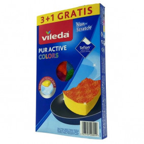 VILEDA PURE ACTIVE COLORS SCOURING SPONGE  3+1 FREE