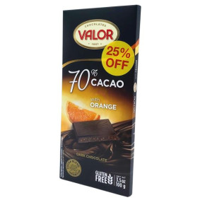 VALOR CHOC BAR 70% DARK WITH ORANGE 100gr25% OFF