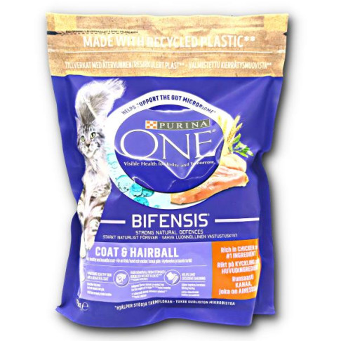 PURINA ONE CAT DRY FOOD COAT & HAIRBALL CHICKEN & WHOLE GRAINS 800g