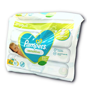 PAMPERS BABY WIPES SENSITIVE 4 X 52 WIPES