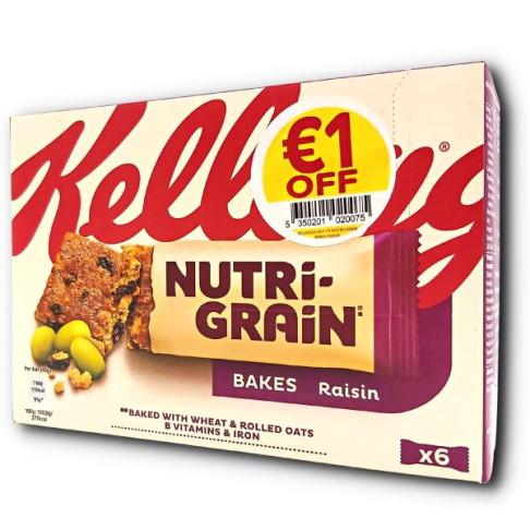 KELLOGG`S NUTRI GRAIN CEREAL BARS BAKES RAISINS X 6 45gr €1 OFF