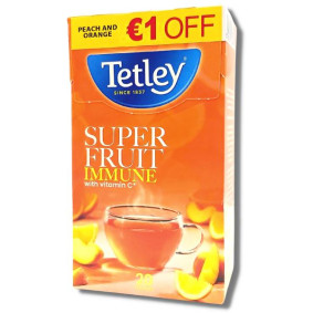TETLEY TEA BAGS SUPER FRUITS PEACH & ORANGE 40g €1 OFF