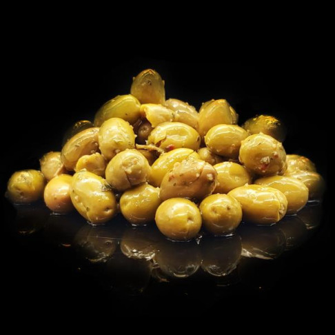 GREEN OLIVES SCHIACCIATO IN HERBS