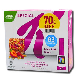 KELLOGG`S SPECIAL K CEREAL BARS RED BERRY X 6  70c OFF