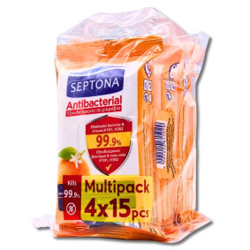 SEPTONA  ANTIBACTERIAL WET WIPES ORANGE x15 X 4