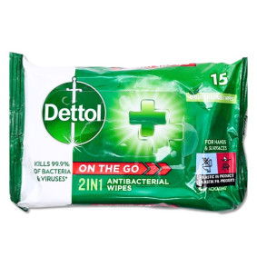 DETTOL ANTI BACTERIAL WIPES 2IN 1 X 15