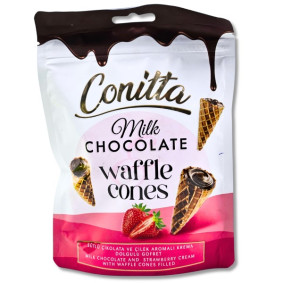 CONITTA MILK  CHOCOLATE & STRAWBERRY WAFFLE CONE 80gr