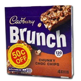 CADBURY BRUNCH CEREAL BAR CHOCLATE CHIP X 5 50c OFF CADBURY BRUNCH CEREAL BAR CHOCLATE CHIP X 5 50c OFF