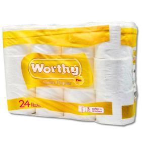 WORTHY TOILET PAPER 3 PLY ROLL X 24