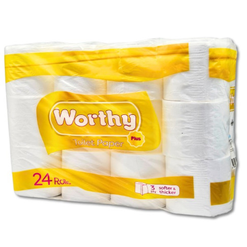 WORTHY TOILET PAPER 3 PLY ROLL X 24