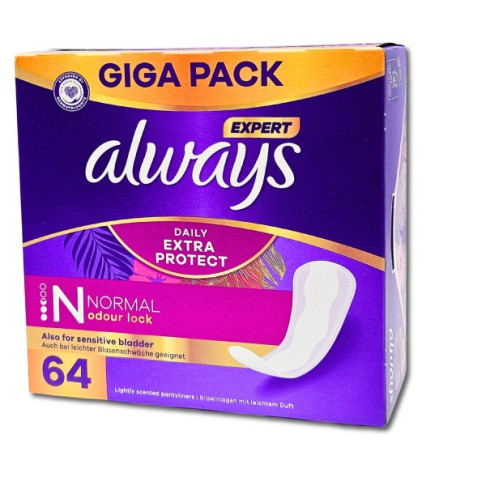 ALWAYS EXTRA PROTECT PANTY LINERS NORMAL X 64