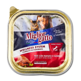 MIGLIOR GATTO IN TRAY CAT FOOD PATE` WITH BEEF & HEART 100g