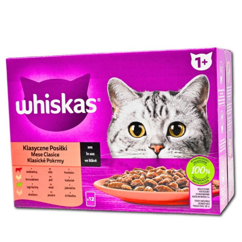 WHISKAS 1+ YEARS BEEF PAUCHES 85gr x12