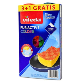 VILEDA PURE ACTIVE COLORS SCOURING SPONGE  3+1 FREE