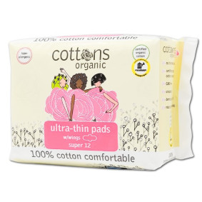 COTTONS SANITARY PADS ULTRA THIN SUPER + WINGS X12
