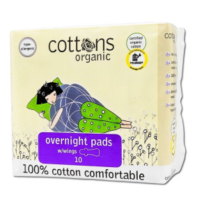 COTTONS SANITARY PADS OVERNIGHT + WINGS X 10